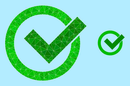 lowpoly validation icon on a sky blue background. Polygonal validation vector is filled from randomized triangles. Triangulated validation polygonal symbol illustration.のイラスト素材