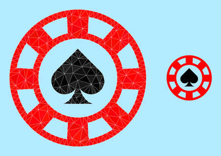 lowpoly spades casino chip icon on a sky blue background. Polygonal spades casino chip vector is constructed from chaotic triangles. Triangulated spades casino chip polygonal icon illustration.のイラスト素材