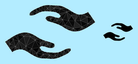 lowpoly care hands icon on a light blue background. Polygonal care hands vector is constructed from randomized triangles. Triangulated care hands polygonal icon illustration.のイラスト素材