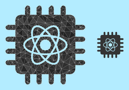 Low-poly quantum computing icon on a light blue background. Polygonal quantum computing vector...