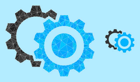 Low-poly gears icon on a sky blue background. Polygonal gears vector is filled of random triangles. Triangulated gears polygonal icon illustration.のイラスト素材