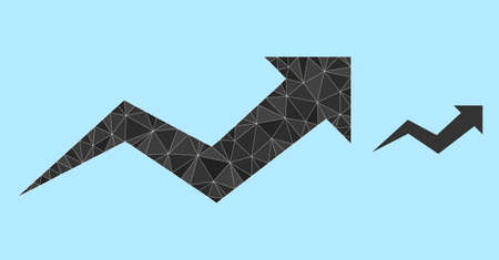 lowpoly growing arrow chart icon on a light blue background. Polygonal growing arrow chart vector filled of chaotic triangles. Triangulated growing arrow chart polygonal icon illustration.のイラスト素材
