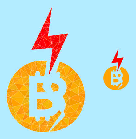 lowpoly bitcoin crash icon on a light blue background. Polygonal bitcoin crash vector combined from chaotic triangles. Triangulated bitcoin crash polygonal symbol illustration.のイラスト素材