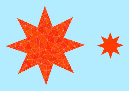 lowpoly eight pointed star icon on a light blue background. Polygonal eight pointed star vector is constructed with randomized triangles. Triangulated eight pointed star polygonal 2d illustration.のイラスト素材