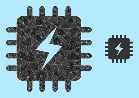 lowpoly power chip icon on a light blue background. Polygonal power chip vector is filled with...