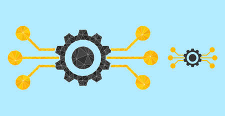 lowpoly hitech gear icon on a sky blue background. Polygonal hitech gear vector filled with...