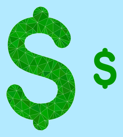 lowpoly dollar price icon on a light blue background. Polygonal dollar price vector constructed from randomized triangles. Triangulated dollar price polygonal icon illustration.のイラスト素材