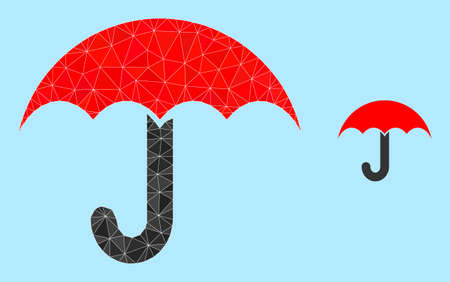 lowpoly umbrella icon on a sky blue background. Polygonal umbrella vector is combined from random triangles. Triangulated umbrella polygonal icon illustration.のイラスト素材