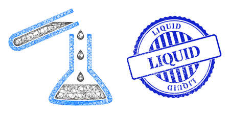 Vector crossing mesh chemical liquid glasses carcass, and Liquid blue rosette textured badge. Crossed carcass net image created from chemical liquid glasses pictogram, is generated from crossed lines.のイラスト素材