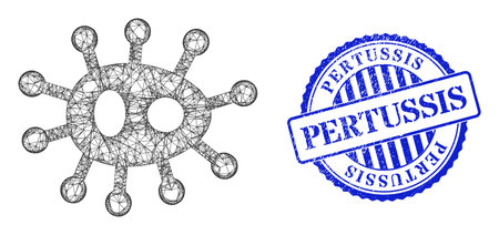 Vector net mesh bacilla carcass, and Pertussis blue rosette dirty seal. Linear carcass net image created from bacilla icon, created with intersected lines.のイラスト素材