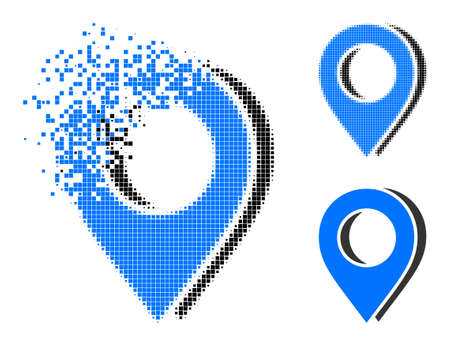 Dissipated dotted map marker shadow glyph with halftone version. Vector wind effect for map marker shadow pictogram.のイラスト素材