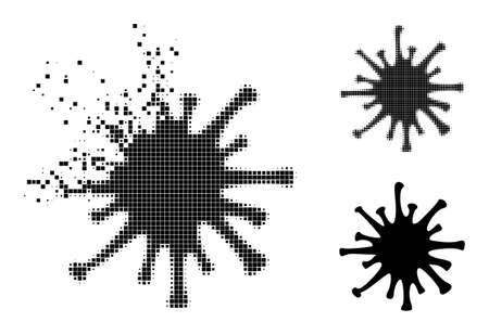 Destructed pixelated covid-19 virus pictogram with halftone version. Vector destruction effect for covid-19 virus pictogram.のイラスト素材