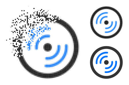 Burst dot rotor rotation icon with halftone version. Vector destruction effect for rotor rotation icon. Pixelated burst effect for rotor rotation demonstrates movement of virtual world.のイラスト素材