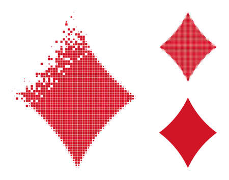 Disappearing pixelated playing card diamond suit icon with halftone version. Vector destruction effect for playing card diamond suit symbol.のイラスト素材