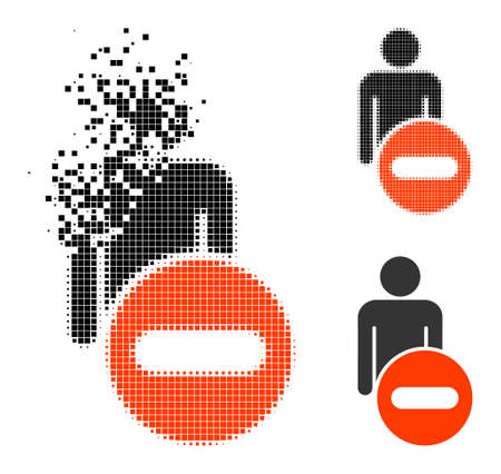Dispersed pixelated remove man figure glyph with halftone version. Vector destruction effect for remove man figure symbol.のイラスト素材