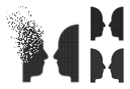 Burst pixelated dual face icon with halftone version. Vector wind effect for dual face icon. Pixelated mist effect for dual face gives speed of virtual abstractions.のイラスト素材