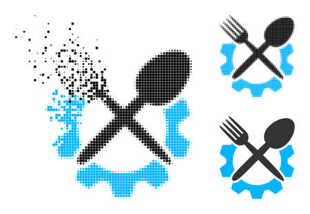 Broken dot food industry pictogram with halftone version. Vector destruction effect for food industry pictogram. Pixelated fragmentation effect for food industry shows speed of virtual concepts.のイラスト素材
