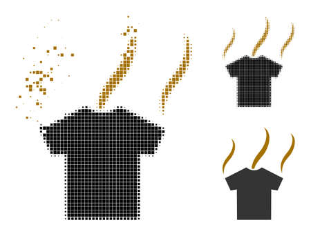Broken pixelated smell t-shirt pictogram with halftone version. Vector wind effect for smell t-shirt symbol. Pixelated dissolving effect for smell t-shirt demonstrates speed of virtual world.のイラスト素材