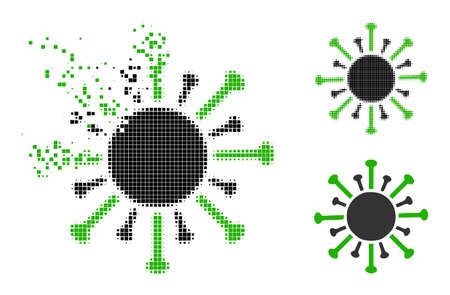 Damaged dotted contagious virus pictogram with halftone version. Vector destruction effect for contagious virus pictogram.のイラスト素材