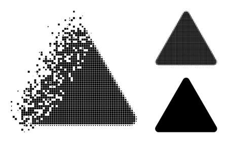 Dissipated pixelated rounded triangle glyph with halftone version. Vector destruction effect for rounded triangle pictogram.のイラスト素材