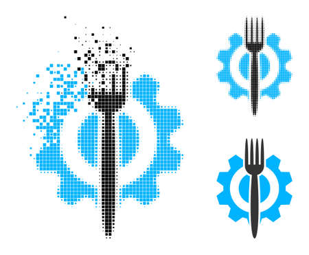 Dispersed dotted food hitech pictogram with halftone version. Vector destruction effect for food hitech pictogram. Pixelated dematerialization effect for food hitech gives motion of virtual concepts.のイラスト素材