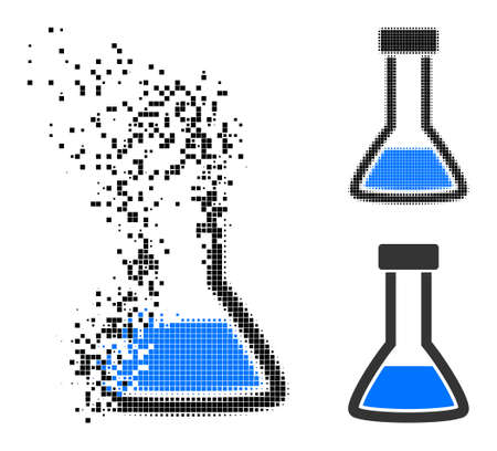 Decomposed pixelated closed retort icon with halftone version. Vector wind effect for closed retort icon. Pixelated dissolution effect for closed retort reproduces speed of virtual world.のイラスト素材