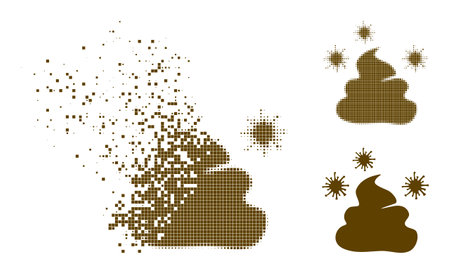 Disintegrating pixelated infected shit pictogram with halftone version. Vector destruction effect for infected shit pictogram.のイラスト素材