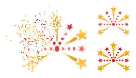 Decomposed dot pyrotechnic salute pictogram with halftone version. Vector wind effect for pyrotechnic salute pictogram.のイラスト素材