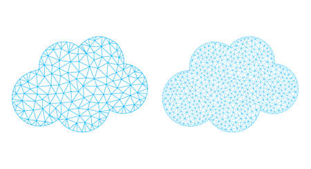 Network vector cloud icons. Mesh carcass cloud images in lowpoly style with organized triangles, dots and lines. Mesh illustration of triangulated cloud, on a white background.のイラスト素材