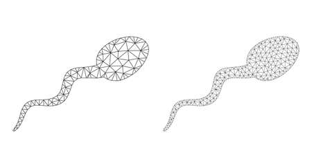 Mesh vector sperm icons. Mesh carcass sperm images in low poly style with structured triangles, nodes and lines. Mesh illustration of triangulated sperm, on a white background.のイラスト素材