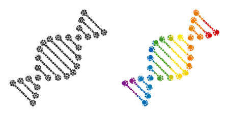 DNA molecule composition icon of filled circles in various sizes and spectrum colored shades. A dotted LGBT-colored DNA molecule for lesbians, gays, bisexuals, and transgenders.のイラスト素材