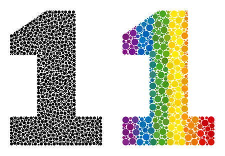 Digit one composition icon of round items in various sizes and spectrum colorful color tints. A dotted LGBT-colored digit one for lesbians, gays, bisexuals, and transgenders.のイラスト素材