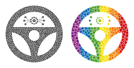 Autopilot collage icon of round dots in various sizes and spectrum bright shades. A dotted LGBT-colored autopilot for lesbians, gays, bisexuals, and transgenders. Vector icon in LGBT flag colors.のイラスト素材