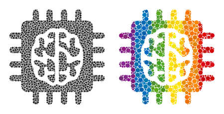 Brain chip mosaic icon of circle elements in various sizes and rainbow colored color tones. A dotted LGBT-colored brain chip for lesbians, gays, bisexuals, and transgenders.のイラスト素材