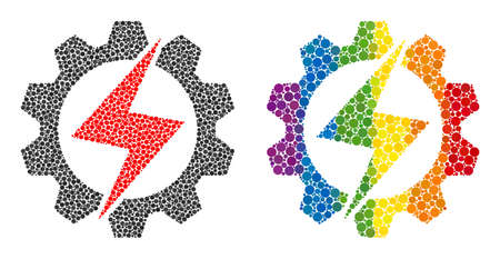 Energy industry mosaic icon of spheric dots in variable sizes and rainbow colored color tinges. A dotted LGBT-colored energy industry for lesbians, gays, bisexuals, and transgenders.のイラスト素材