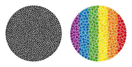 Circle mosaic icon of filled circles in variable sizes and spectrum color tints. A dotted LGBT-colored circle for lesbians, gays, bisexuals, and transgenders. Vector icon in LGBT flag colors.のイラスト素材