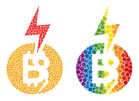Bitcoin crash collage icon of circle spots in different sizes and spectrum multicolored shades. A dotted LGBT-colored bitcoin crash for lesbians, gays, bisexuals, and transgenders.のイラスト素材