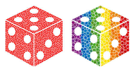 Dice cube composition icon of circle spots in variable sizes and spectrum multicolored color tints. A dotted LGBT-colored dice cube for lesbians, gays, bisexuals, and transgenders.のイラスト素材