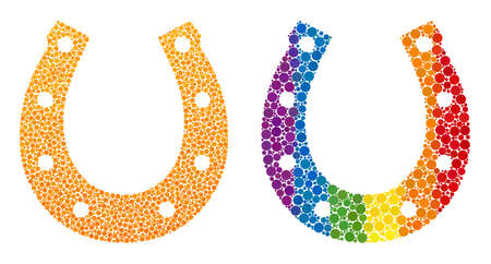 Lucky horseshoe mosaic icon of round items in different sizes and spectrum colored color hues. A dotted LGBT-colored lucky horseshoe for lesbians, gays, bisexuals, and transgenders.のイラスト素材