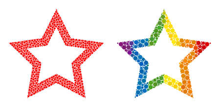 Contour star composition icon of circle elements in different sizes and spectrum colorful color tones. A dotted LGBT-colored contour star for lesbians, gays, bisexuals, and transgenders.のイラスト素材