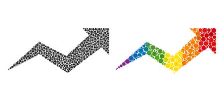Growing arrow chart collage icon of spheric blots in variable sizes and rainbow color tinges. A dotted LGBT-colored growing arrow chart for lesbians, gays, bisexuals, and transgenders.のイラスト素材