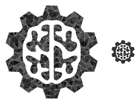 Triangle brain gear polygonal icon illustration. Brain Gear lowpoly icon is filled with triangles. Flat filled abstract mesh image based on brain gear icon.のイラスト素材
