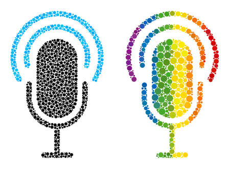 Microphone mosaic icon of circle elements in different sizes and rainbow colorful color tints. A dotted LGBT-colored microphone for lesbians, gays, bisexuals, and transgenders.のイラスト素材
