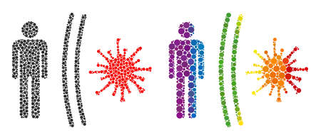 Virus shield collage icon of spheric dots in various sizes and spectrum colorful shades. A dotted LGBT-colored virus shield for lesbians, gays, bisexuals, and transgenders.のイラスト素材