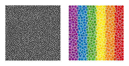 Square collage icon of filled circles in various sizes and rainbow color tinges. A dotted LGBT-colored square for lesbians, gays, bisexuals, and transgenders.のイラスト素材