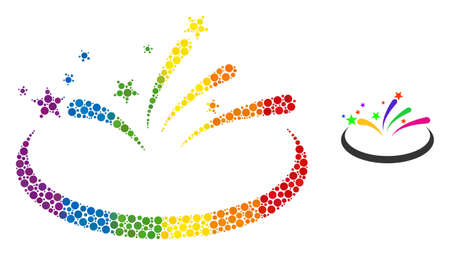 Fireworks area collage icon of filled circles in different sizes and spectrum color tints. A dotted LGBT-colored fireworks area for lesbians, gays, bisexuals, and transgenders.のイラスト素材
