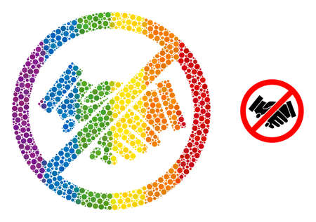 Stop handshakes mosaic icon of spheric dots in various sizes and spectrum colored color tints. A dotted LGBT-colored stop handshakes for lesbians, gays, bisexuals, and transgenders.のイラスト素材