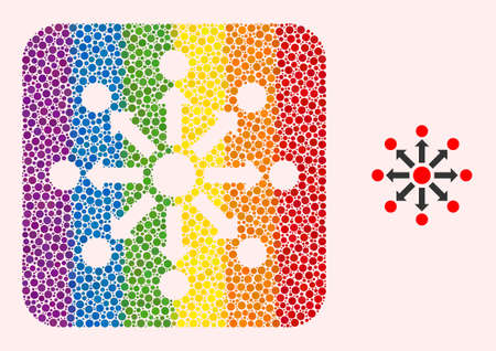 Dotted mosaic expansion carved icon for LGBT. Rainbow colored rounded square mosaic is around expansion hole. LGBT rainbow colors. Vector expansion composition of sphere dots.のイラスト素材
