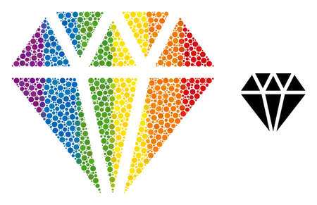 Adamant crystal collage icon of round dots in different sizes and spectrum color hues. A dotted LGBT-colored adamant crystal for lesbians, gays, bisexuals, and transgenders.のイラスト素材