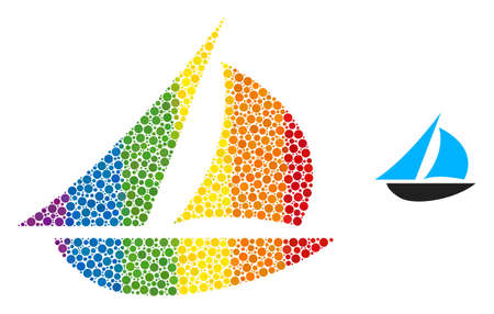 Sailing boat composition icon of filled circles in different sizes and spectrum color tones. A dotted LGBT-colored sailing boat for lesbians, gays, bisexuals, and transgenders.のイラスト素材